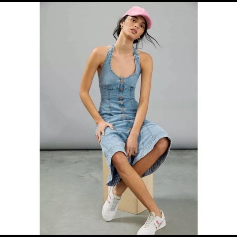 Anthropologie Annina Faux Button Down Denim Midi Dress by Maeve size 8 petite
